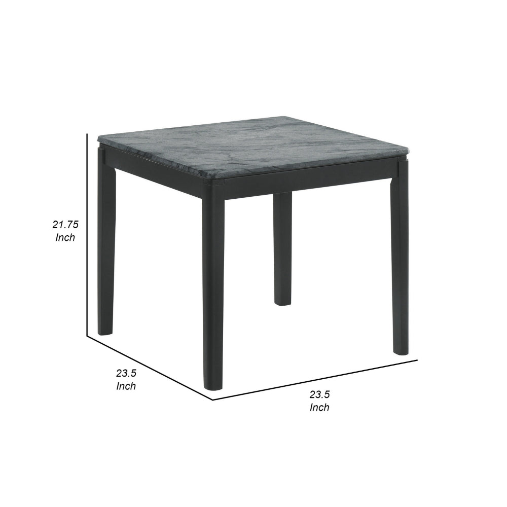 Kyo 24 Inch End Table, Gray Faux Marble Top, Sandy Texturing, Black Legs - BM302513