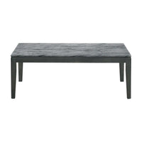 Kyo 47 Inch Coffee Table, Gray Faux Marble Top, Sandy Texturing, Black Legs - BM302514