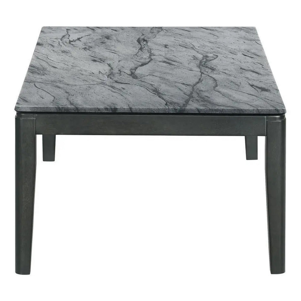 Kyo 47 Inch Coffee Table, Gray Faux Marble Top, Sandy Texturing, Black Legs - BM302514