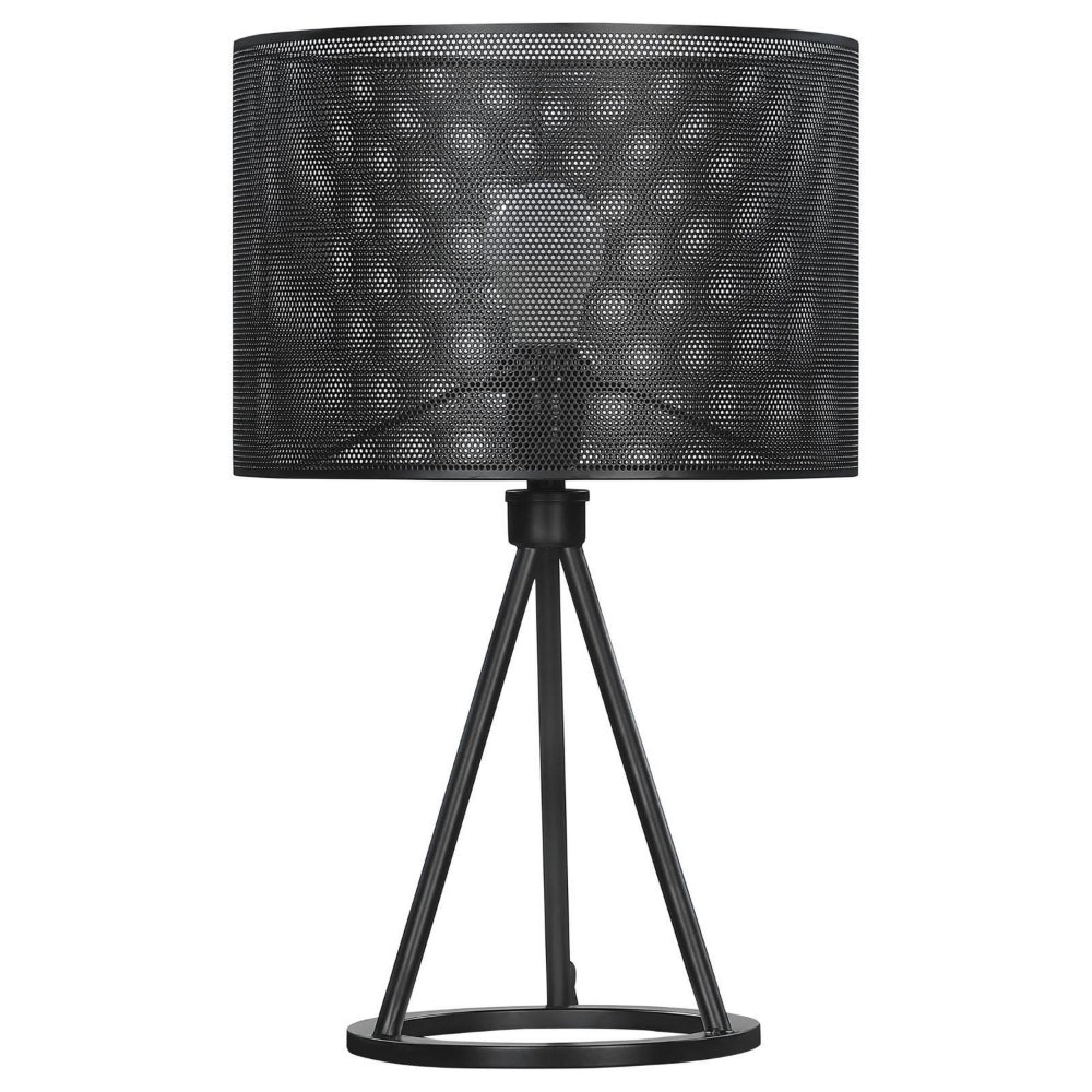 19 Inch Table Lamp, Metal Mesh Drum Shade, Tripod Style Base, Matte Black - BM302520