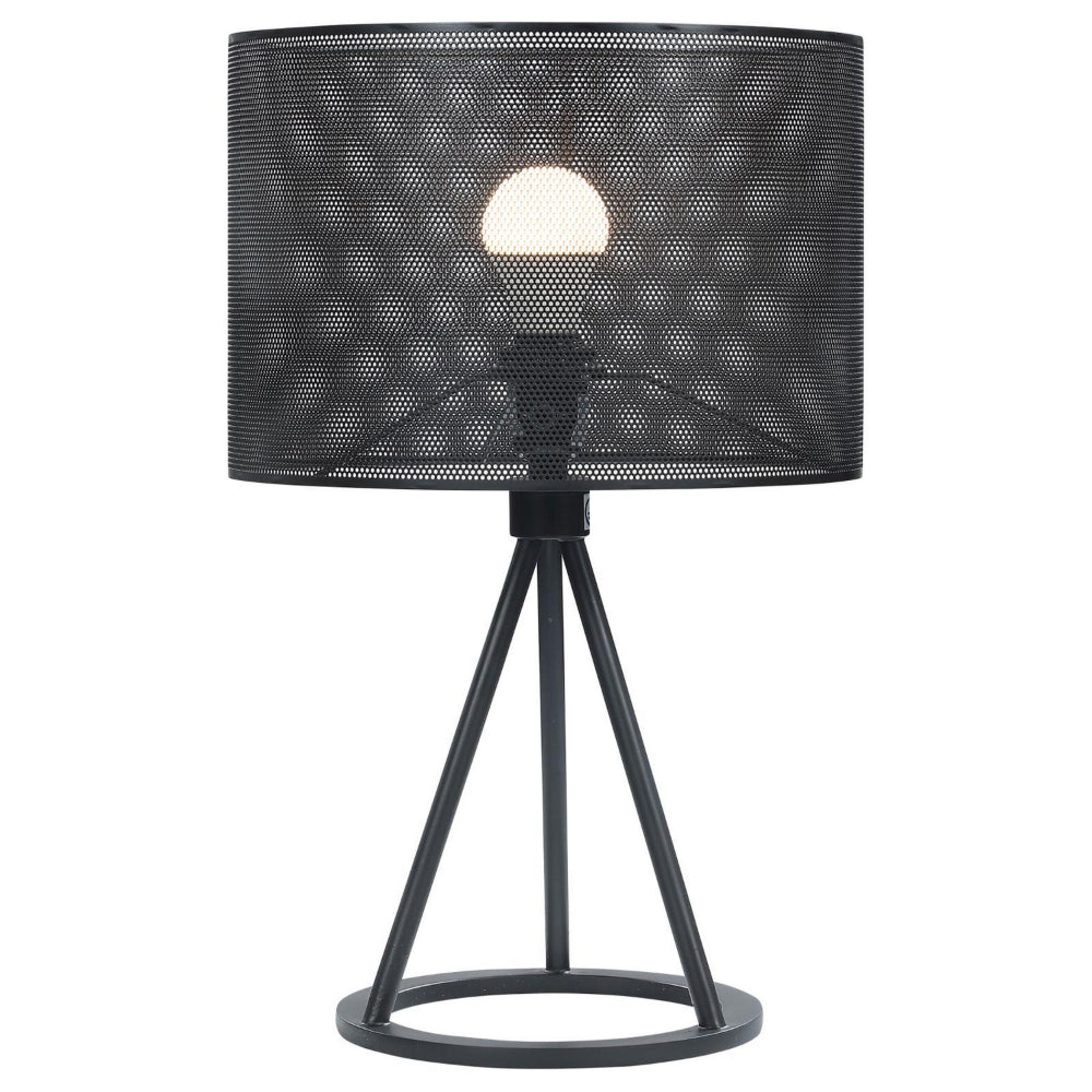 19 Inch Table Lamp, Metal Mesh Drum Shade, Tripod Style Base, Matte Black - BM302520