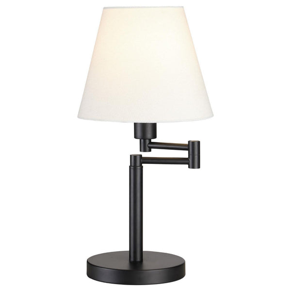 20 Inch Table Lamp, Off White Fabric Empire Shade, Swing Arm, Matte Black  - BM302521