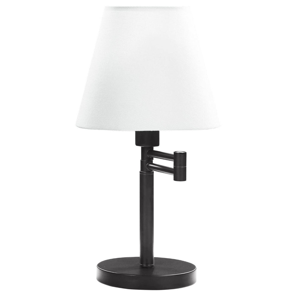 20 Inch Table Lamp, Off White Fabric Empire Shade, Swing Arm, Matte Black  - BM302521