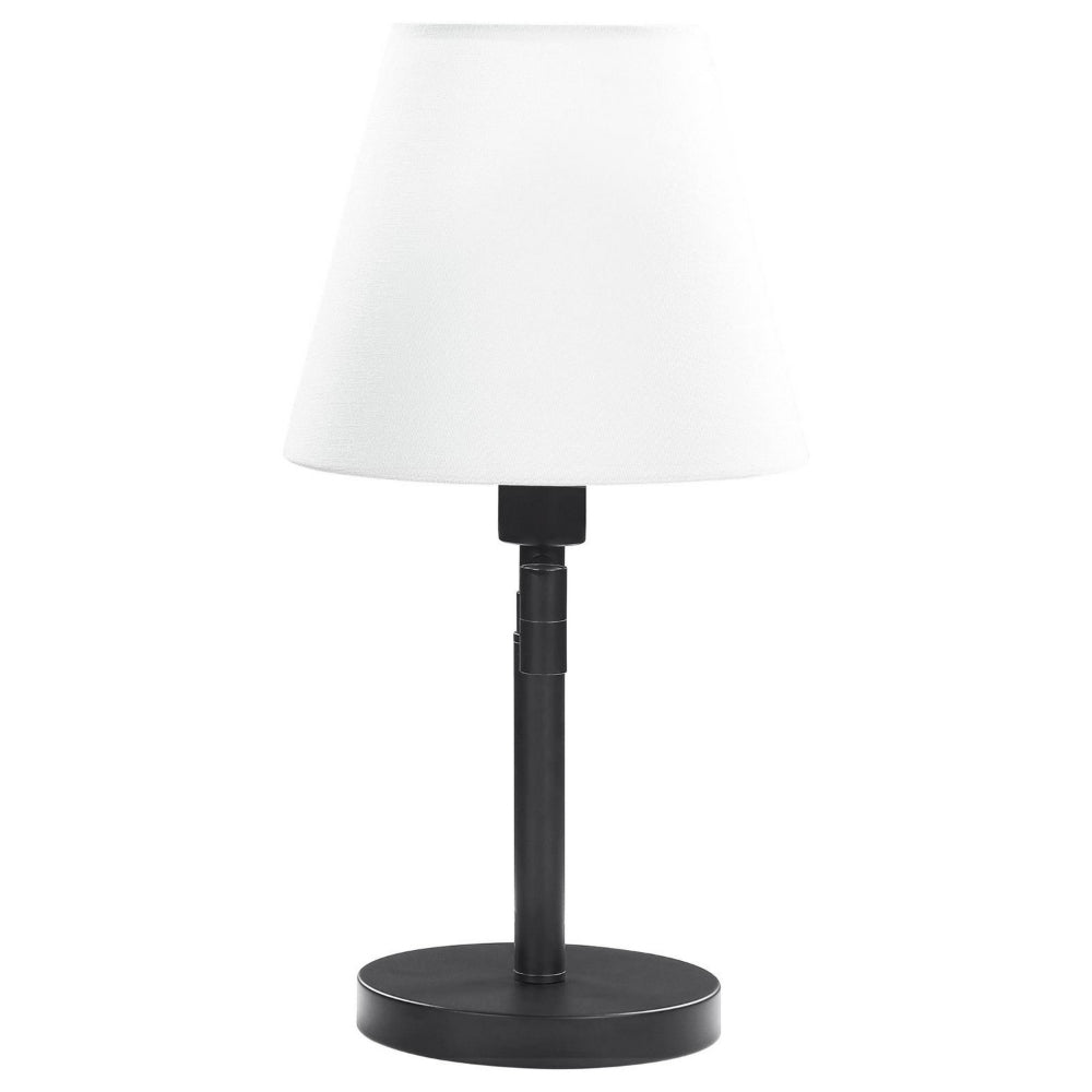 20 Inch Table Lamp, Off White Fabric Empire Shade, Swing Arm, Matte Black  - BM302521