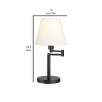 20 Inch Table Lamp, Off White Fabric Empire Shade, Swing Arm, Matte Black  - BM302521