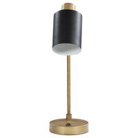 18 Inch Metal Table Lamp, Matte Black Cylindrical Shade, Antique Brass Base - BM302522