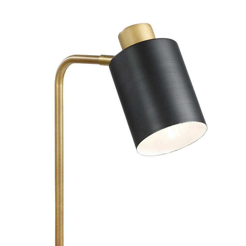 18 Inch Metal Table Lamp, Matte Black Cylindrical Shade, Antique Brass Base - BM302522