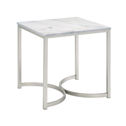 24 Inch End Table, Faux Marble Rectangular Top, Cantilever Steel Base  - BM302527