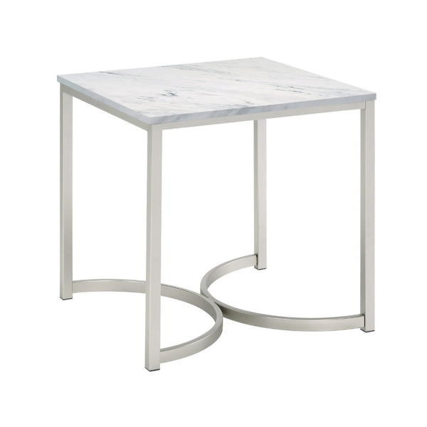 24 Inch End Table, Faux Marble Rectangular Top, Cantilever Steel Base  - BM302527