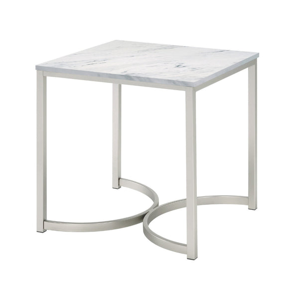 24 Inch End Table, Faux Marble Rectangular Top, Cantilever Steel Base  - BM302527