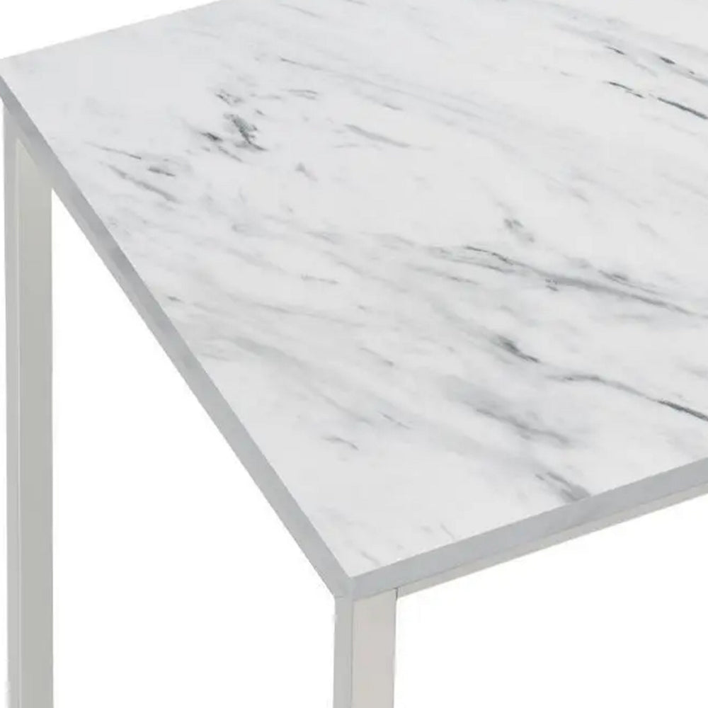 24 Inch End Table, Faux Marble Rectangular Top, Cantilever Steel Base  - BM302527