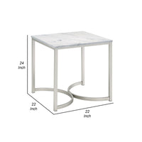 24 Inch End Table, Faux Marble Rectangular Top, Cantilever Steel Base  - BM302527