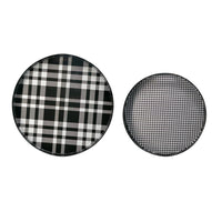 2 Piece Round Decorative Tray, Plastic Frame, Black and White Plaid Print - BM302538