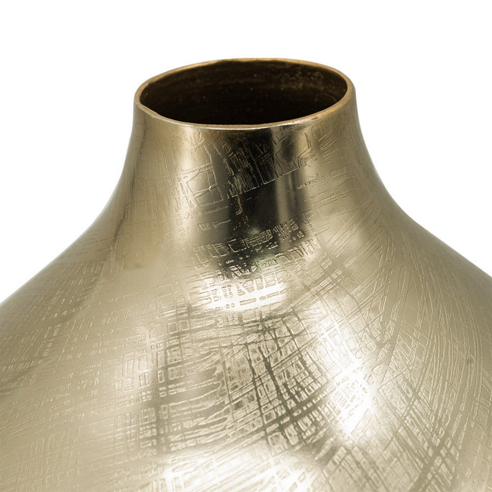 Pansy 19 Inch Modern Vase, Metal, Tall Curved Bottleneck Shape, Gold Finish - BM302540