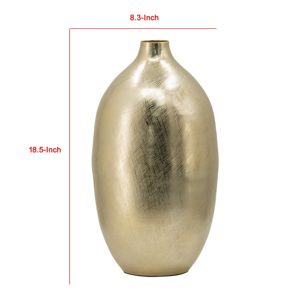 Pansy 19 Inch Modern Vase, Metal, Tall Curved Bottleneck Shape, Gold Finish - BM302540