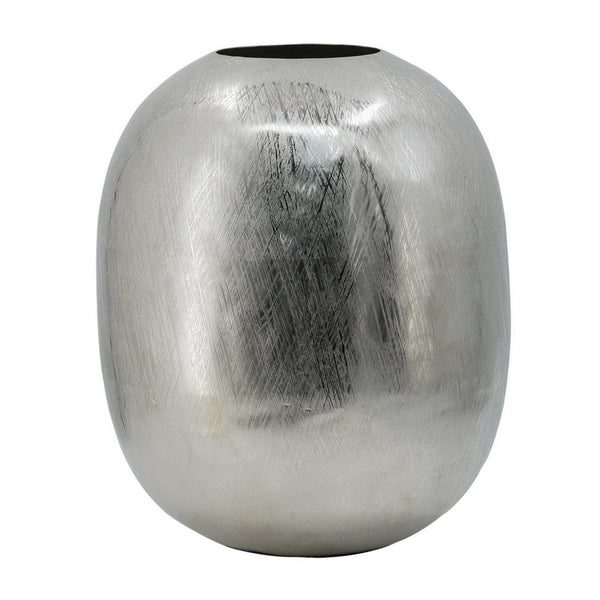 Chan 13 Inch Modern Metal Vase, Curved Round Shape, Metallic Silver Finish - BM302545
