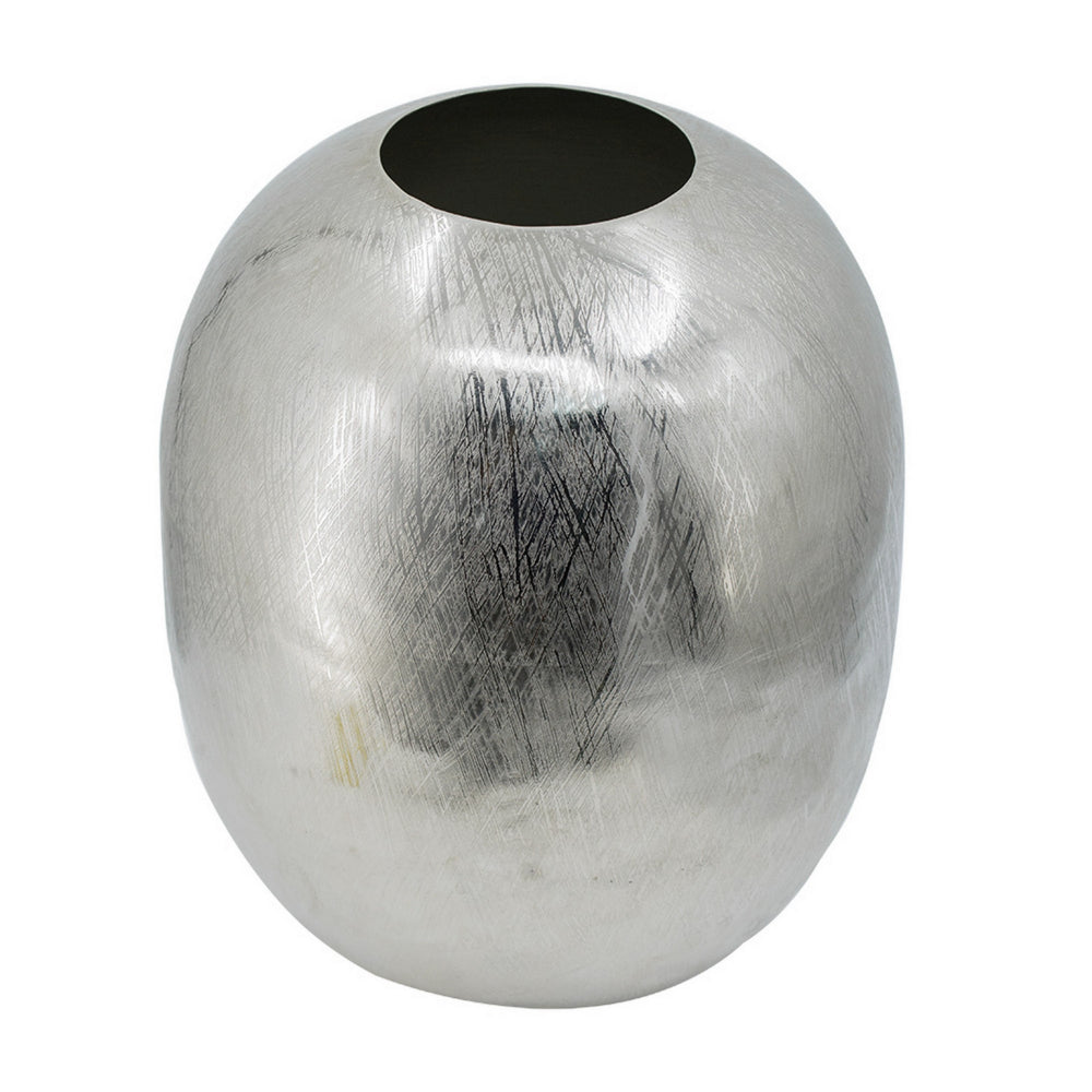 Chan 13 Inch Modern Metal Vase, Curved Round Shape, Metallic Silver Finish - BM302545