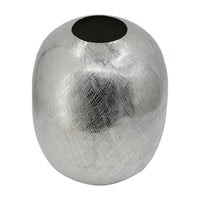 Chan 13 Inch Modern Metal Vase, Curved Round Shape, Metallic Silver Finish - BM302545