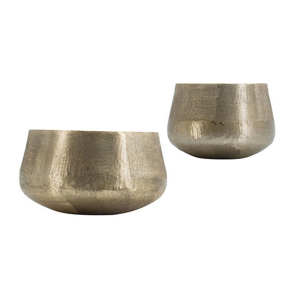Set of 2 Metal Bowls, Seude Gold Finish, Curved Shape, Streaked Texture - BM302549