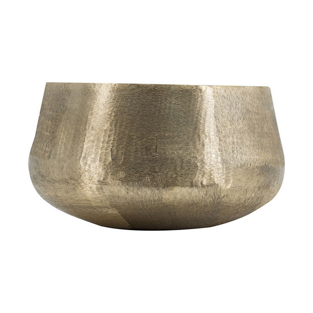 Set of 2 Metal Bowls, Seude Gold Finish, Curved Shape, Streaked Texture - BM302549