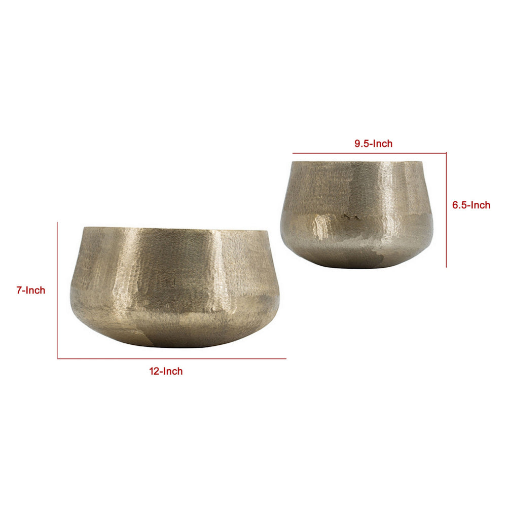 Set of 2 Metal Bowls, Seude Gold Finish, Curved Shape, Streaked Texture - BM302549