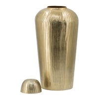 22 Inch Lidded Vase Jar, Tall Curved Silhouette, Hammered Texture, Gold - BM302550