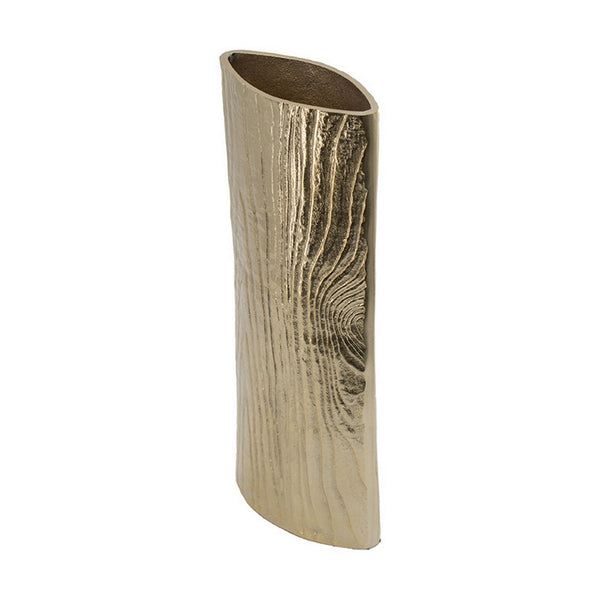 15 Inch Modern Vase, Naturalistic Tree Trunk Texture, Shiny Gold Finish - BM302551