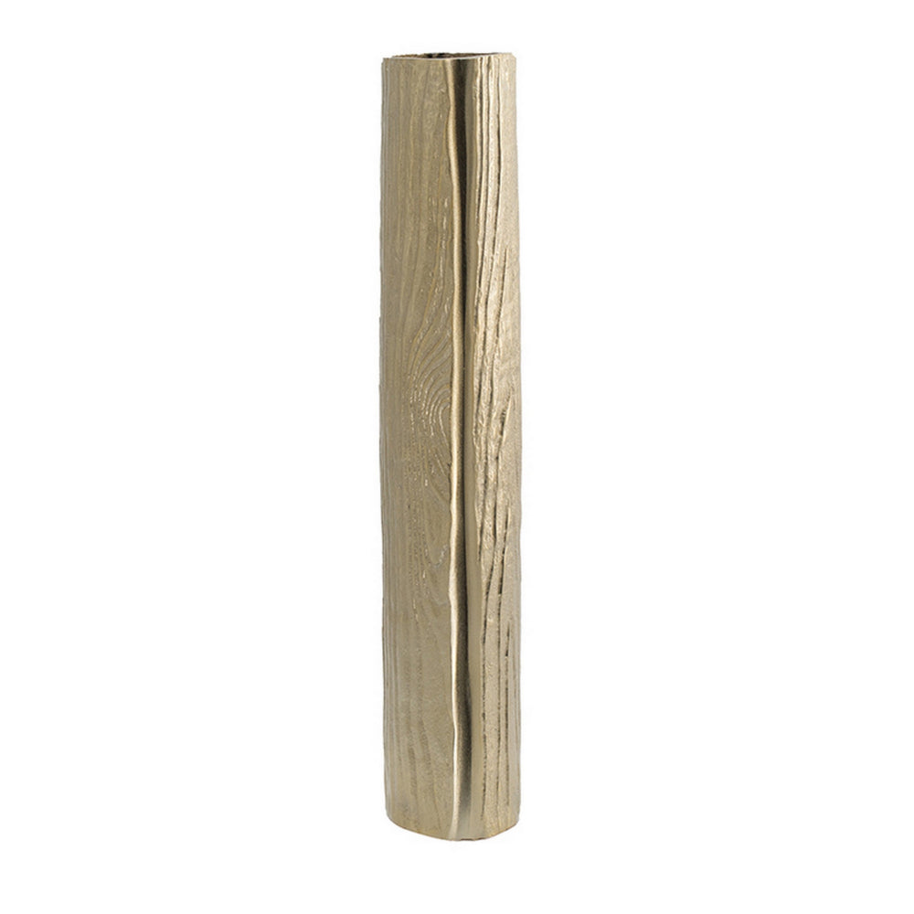 15 Inch Modern Vase, Naturalistic Tree Trunk Texture, Shiny Gold Finish - BM302551