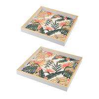 Set of 2 Decorative Trays, Crisp White MDF, Floral Printed PVC, Pink, Green - BM302552