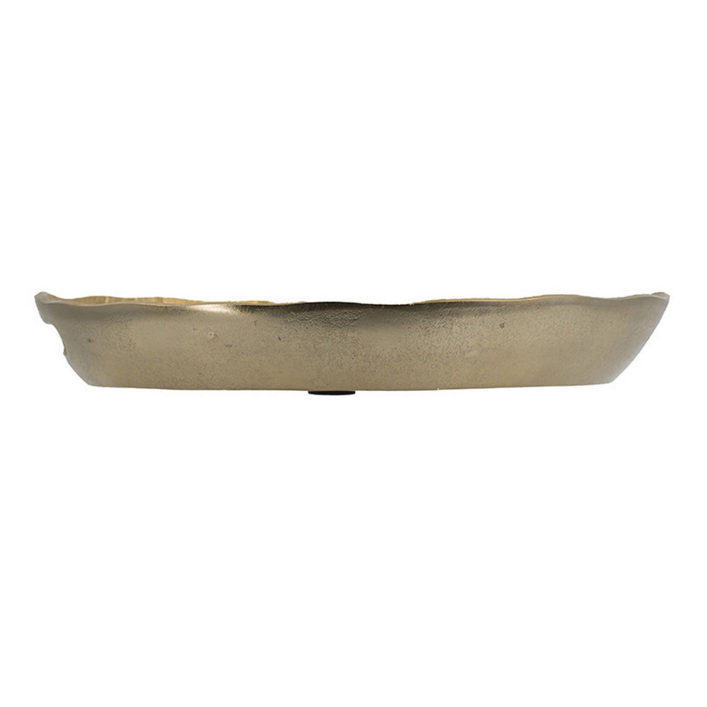 15 Inch Round Decorative Platter Tray, Sloped Rim, Texture Brass Gold  - BM302553