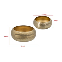 2 Piece Rounded Decorative Bowls, Gold Metal Hammered Texture, Wide Ingress - BM302554