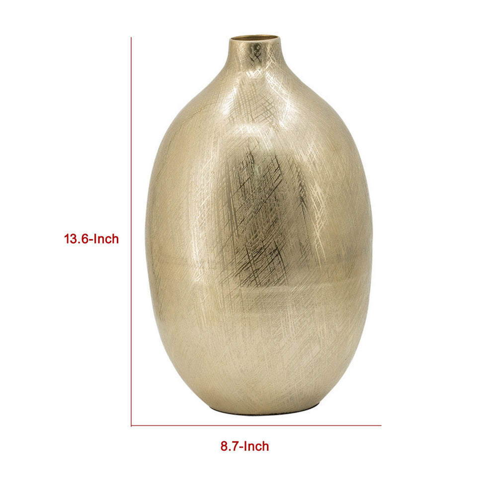 Pansy 14 Inch Modern Vase, Metal, Tall Curved Shape, Bottleneck, Gold  - BM302558