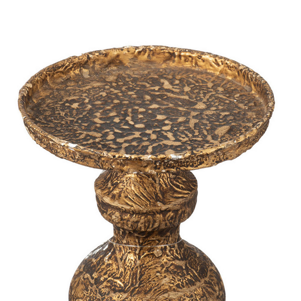 Mia 24 Inch Pillar Candle Holder, Antique Brass Metal, Turned Pedestal - BM302560