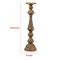 Mia 24 Inch Pillar Candle Holder, Antique Brass Metal, Turned Pedestal - BM302560