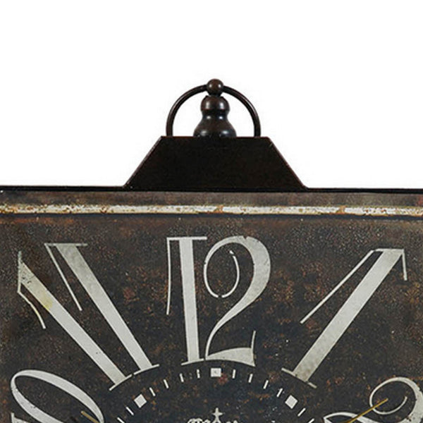 27 Inch Wall Clock, Decor, Vintage Visual Style, Distressed Black Finish - BM302561