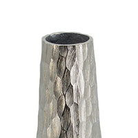 19 Inch Contemporary Tall Oblong Vase, Silver Aluminum, Hammered Texture - BM302566