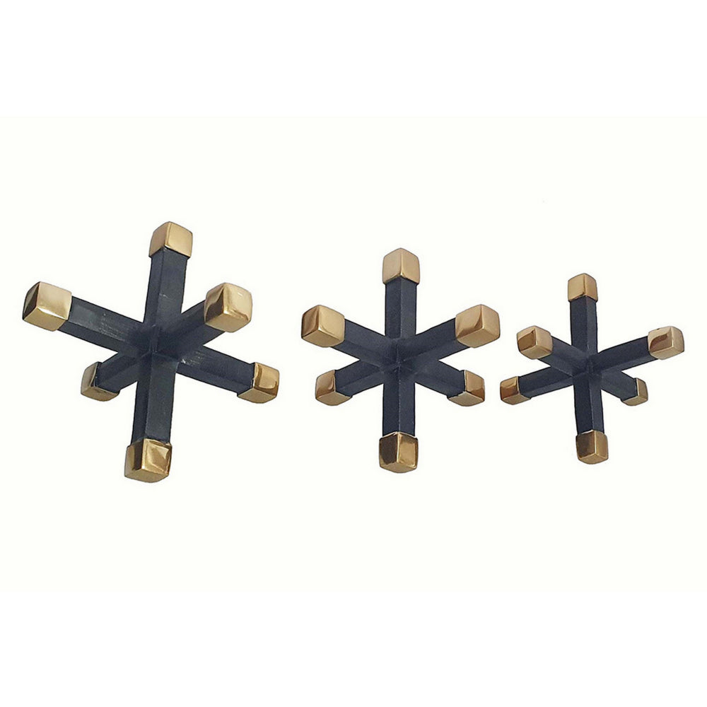 3 Piece Modern Accent Tabletop Decorations, X Shaped Jacks, Black, Gold - BM302568