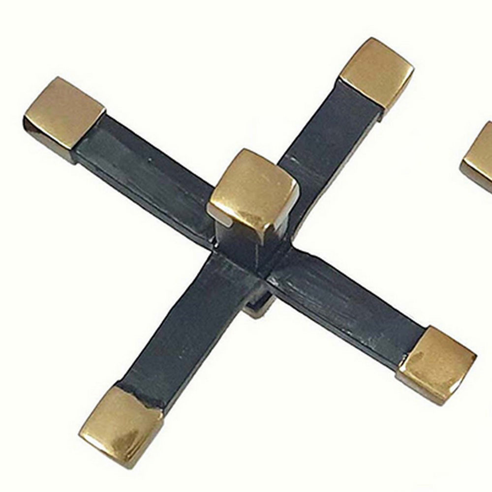 3 Piece Modern Accent Tabletop Decorations, X Shaped Jacks, Black, Gold - BM302568