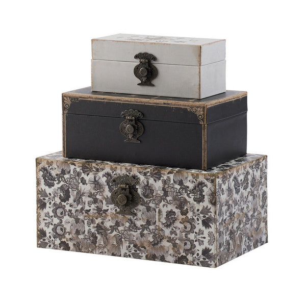 Leo Set of 3 Storage Boxes, Vegan Leather Lining, Ornate Printed Designs - BM302570