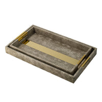 Set of 2 Textured Nesting Trays, MDF Frame, Vegan Faux Leather, Flannel - BM302571