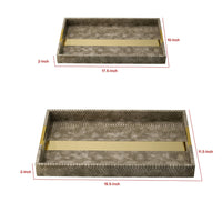 Set of 2 Textured Nesting Trays, MDF Frame, Vegan Faux Leather, Flannel - BM302571