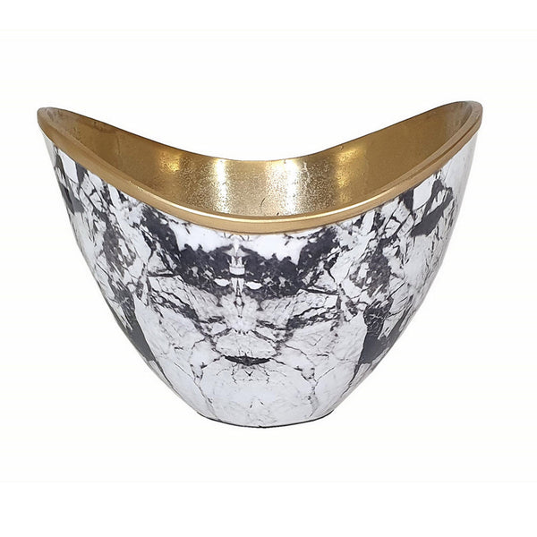 Sinzo 10 Inch Curved Bowl, Gold Aluminum, Textured Design, Black, White  - BM302572