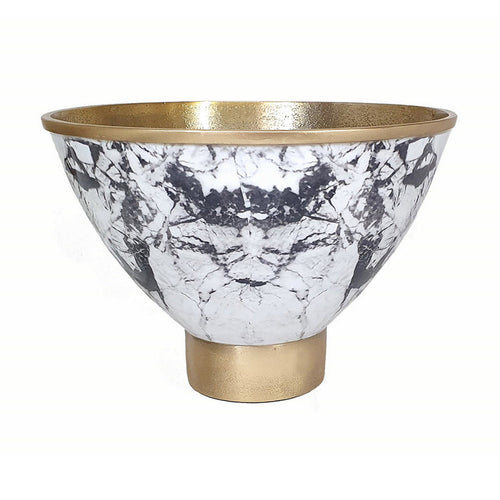 Sinzo 10 Inch Tapered Bowl, Gold Aluminum, Textured Design, Black, White  - BM302578