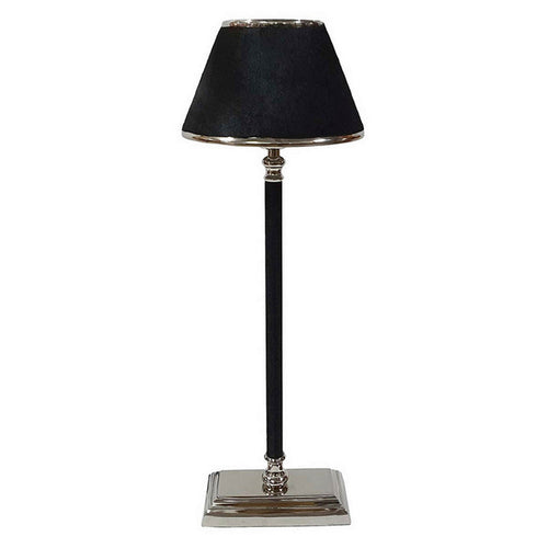 23 Inch Table Lamp, Leather Wrapped Tapered Shade, Aluminum, Black, Nickel - BM302585