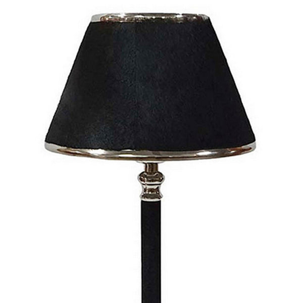 23 Inch Table Lamp, Leather Wrapped Tapered Shade, Aluminum, Black, Nickel - BM302585