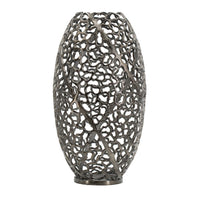 14 Inch Aluminum Accent Vase, Tall Curved Cut Out Design, Intricate Details - BM302592