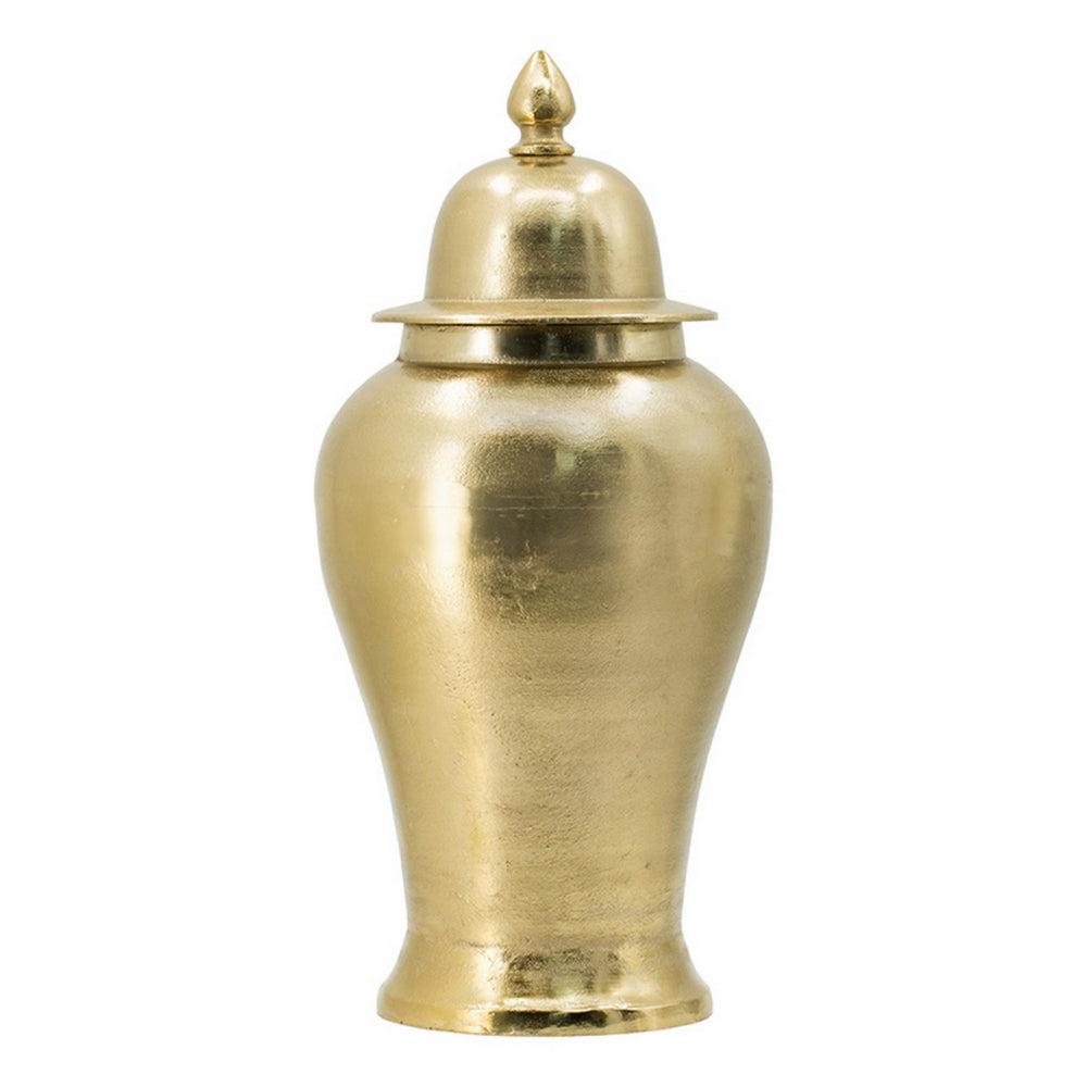 21 Inch Lidded Vase Urn, Finial Accent, Brilliant Gold Aluminum Finish - BM302593