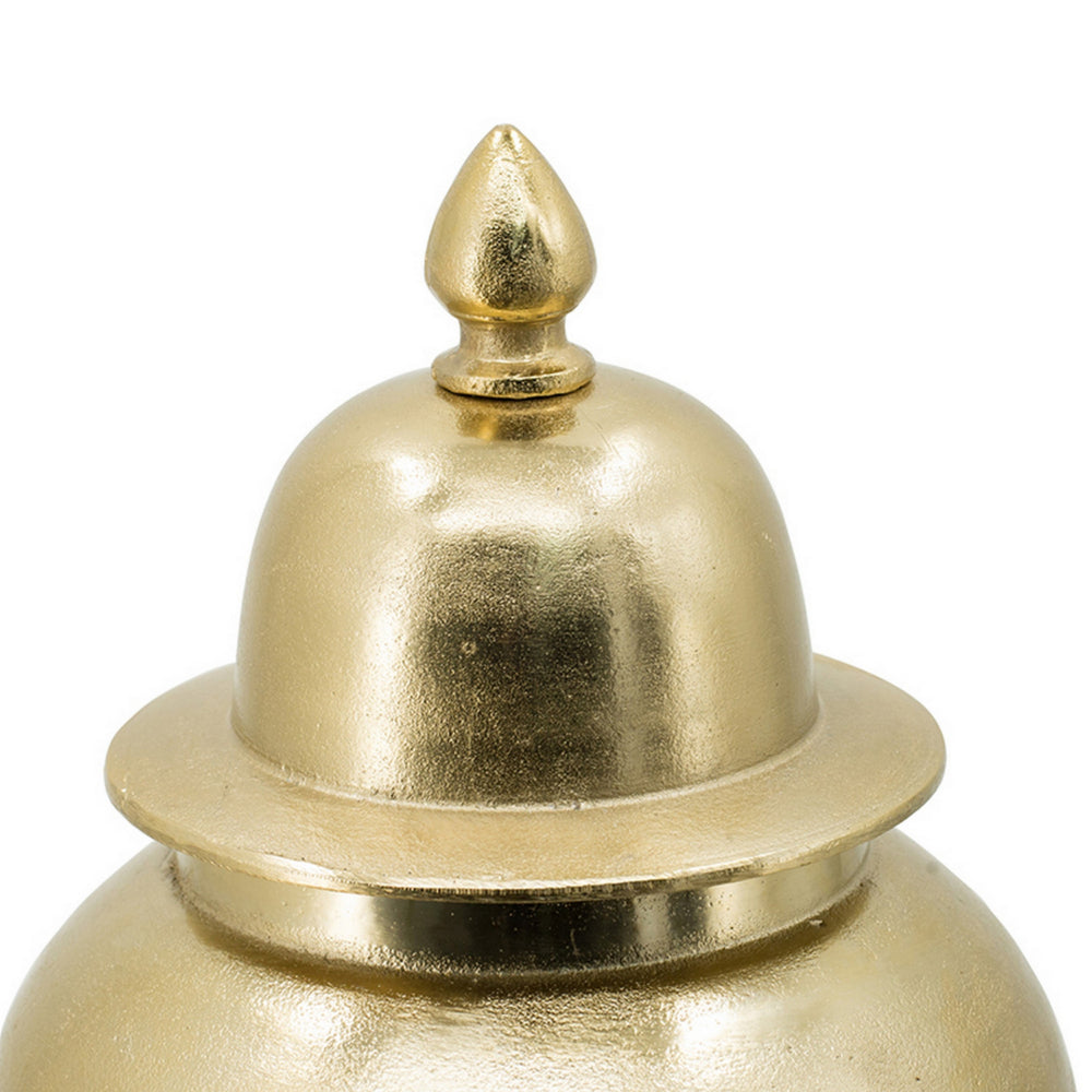 21 Inch Lidded Vase Urn, Finial Accent, Brilliant Gold Aluminum Finish - BM302593