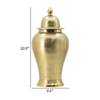 21 Inch Lidded Vase Urn, Finial Accent, Brilliant Gold Aluminum Finish - BM302593