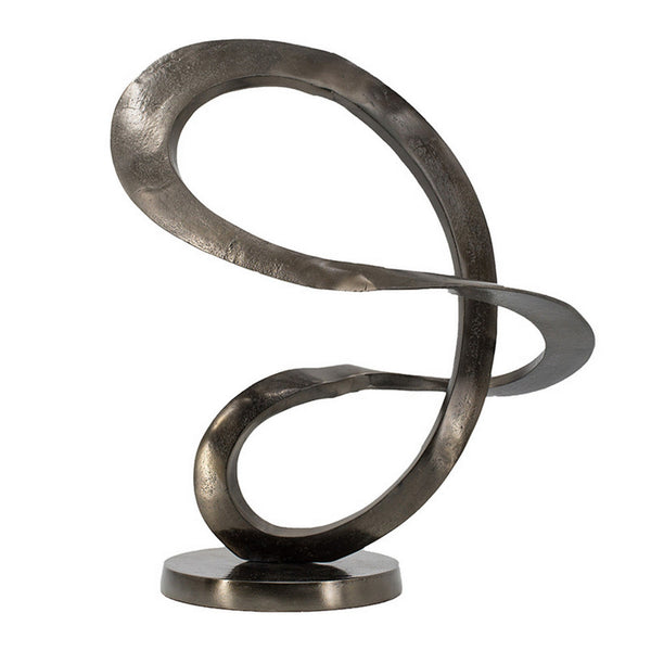 17 Inch Modern Sculpture, Black Aluminum, Tabletop Decor Loop, Round Base - BM302597